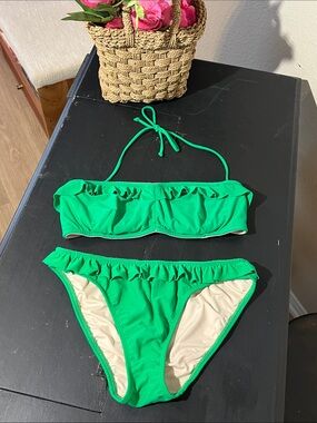Shoshanna Green Ruffle Bandeau Bikini Set